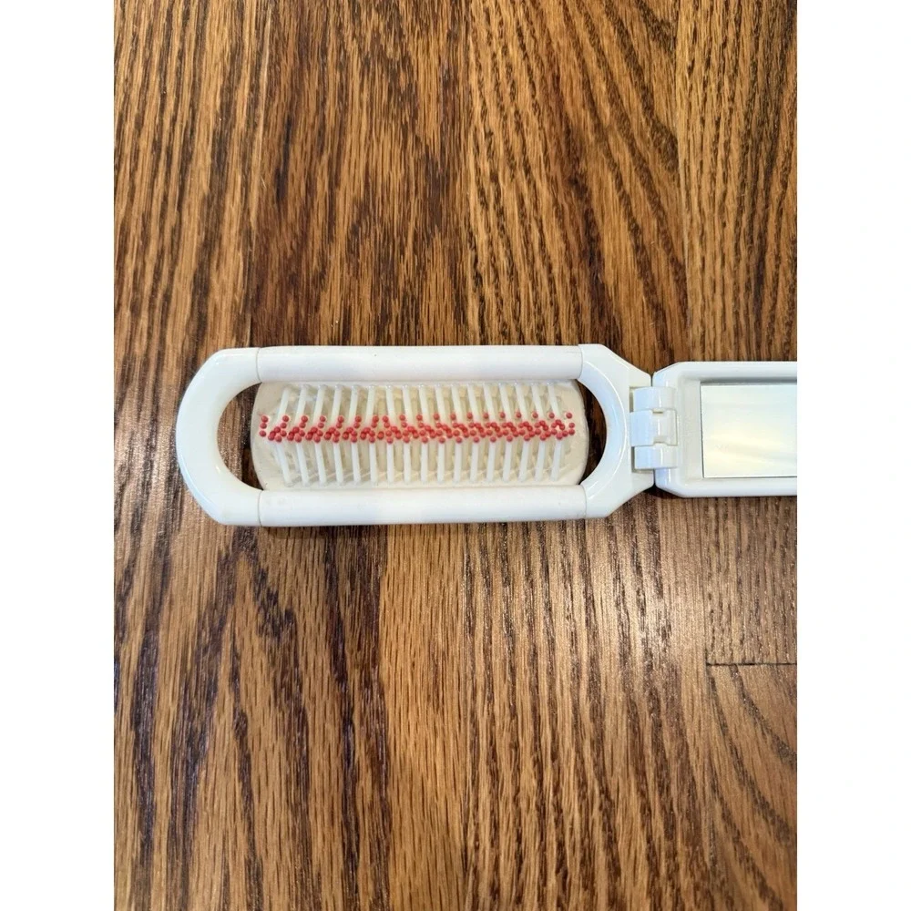 Vintage Clinique Foldable Hair Brush With Mirror Travel Size Folds in Half White